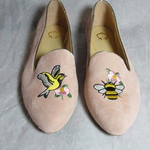 Birds and Bees Pink Suede Flats